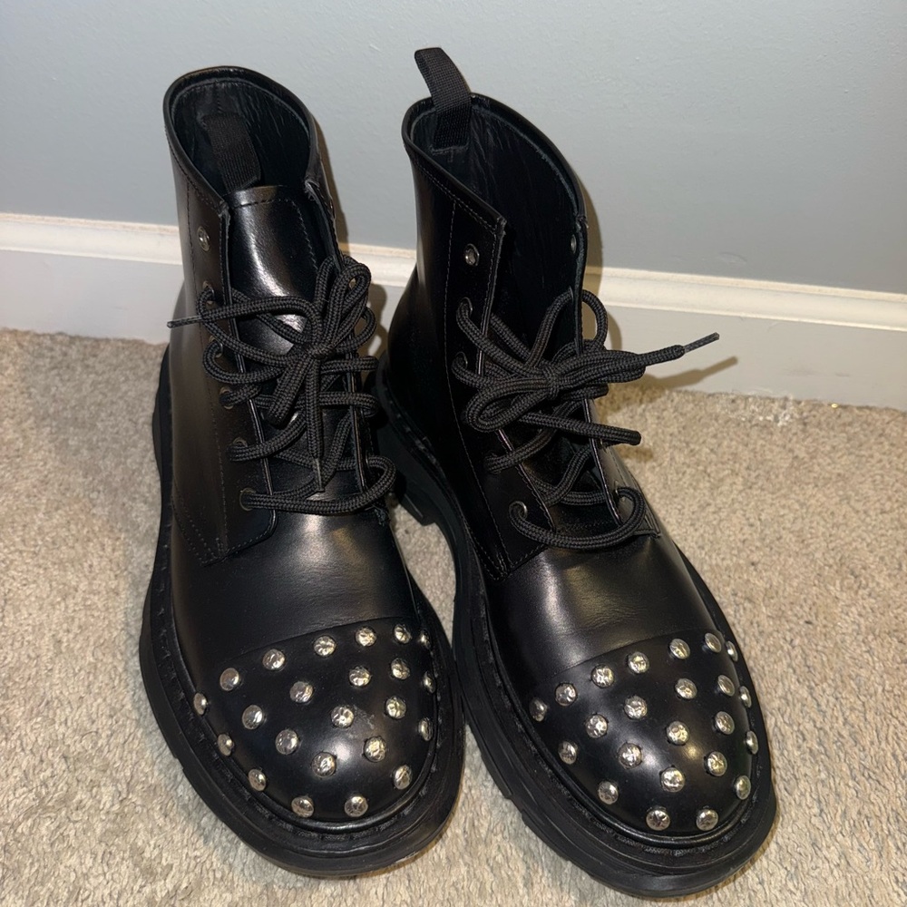 Alexander McQueen Black Studded Combat Boots